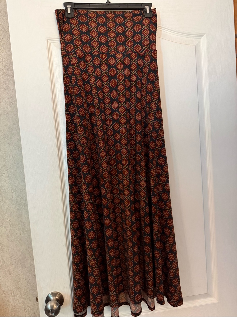 LuLaRoe Black Maxi Skirt with Rust Floral Medallions